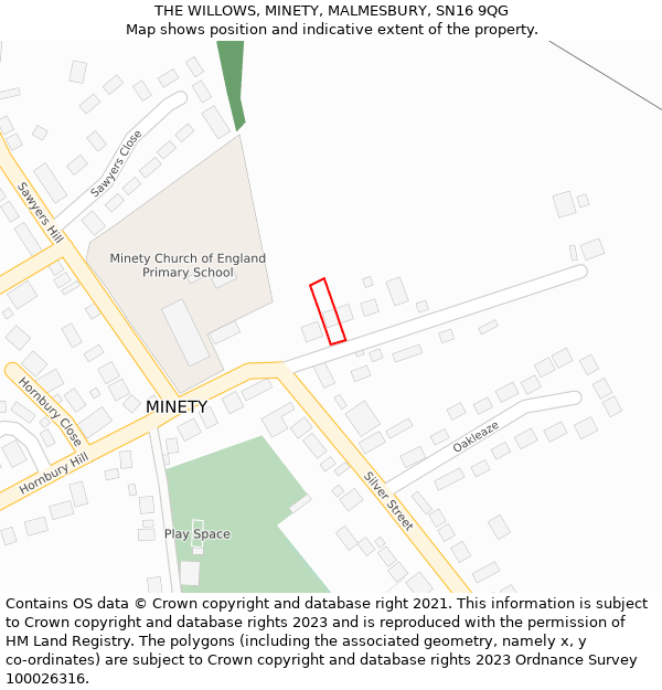 THE WILLOWS, MINETY, MALMESBURY, SN16 9QG: Location map and indicative extent of plot