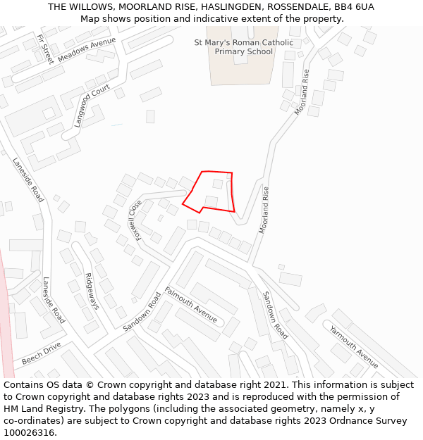 THE WILLOWS, MOORLAND RISE, HASLINGDEN, ROSSENDALE, BB4 6UA: Location map and indicative extent of plot