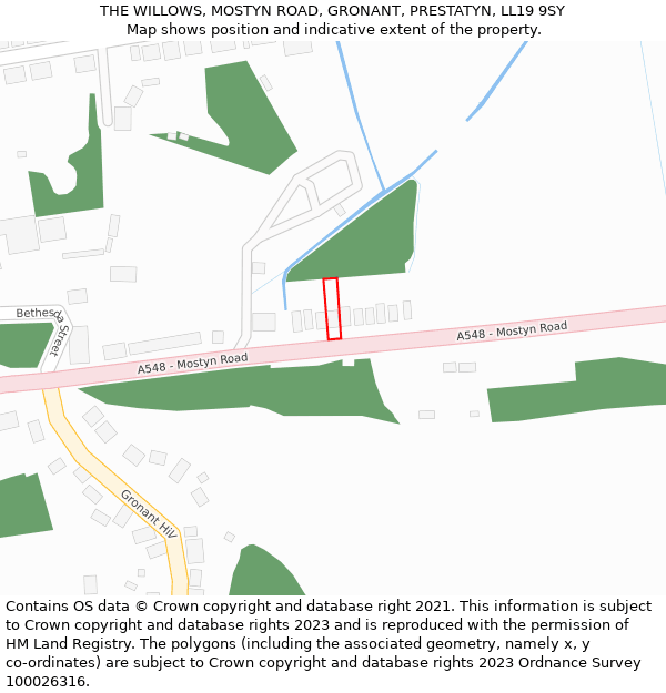 THE WILLOWS, MOSTYN ROAD, GRONANT, PRESTATYN, LL19 9SY: Location map and indicative extent of plot
