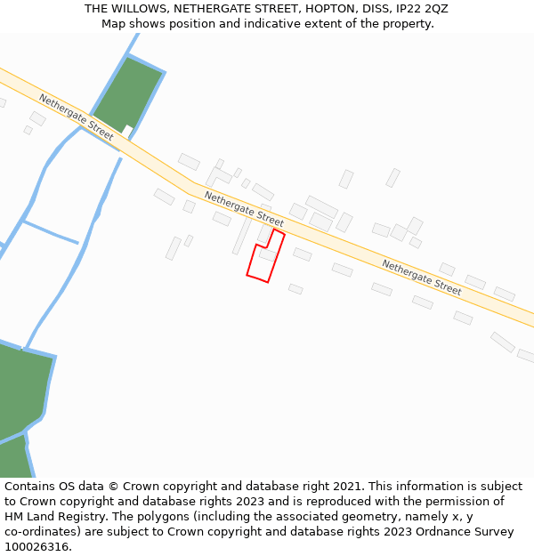 THE WILLOWS, NETHERGATE STREET, HOPTON, DISS, IP22 2QZ: Location map and indicative extent of plot