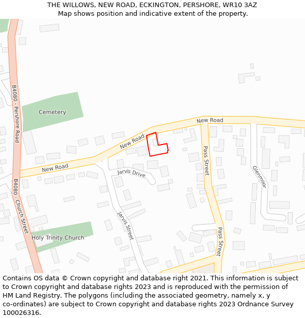 THE WILLOWS, NEW ROAD, ECKINGTON, PERSHORE, WR10 3AZ: Location map and indicative extent of plot