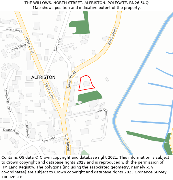 THE WILLOWS, NORTH STREET, ALFRISTON, POLEGATE, BN26 5UQ: Location map and indicative extent of plot