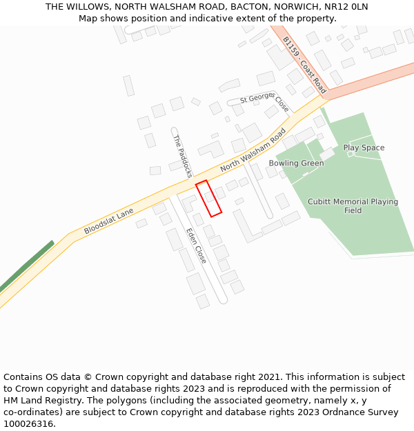 THE WILLOWS, NORTH WALSHAM ROAD, BACTON, NORWICH, NR12 0LN: Location map and indicative extent of plot