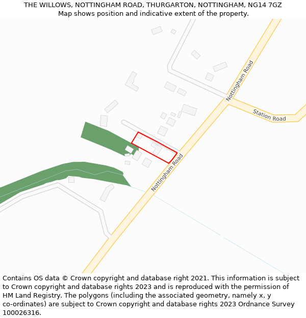 THE WILLOWS, NOTTINGHAM ROAD, THURGARTON, NOTTINGHAM, NG14 7GZ: Location map and indicative extent of plot