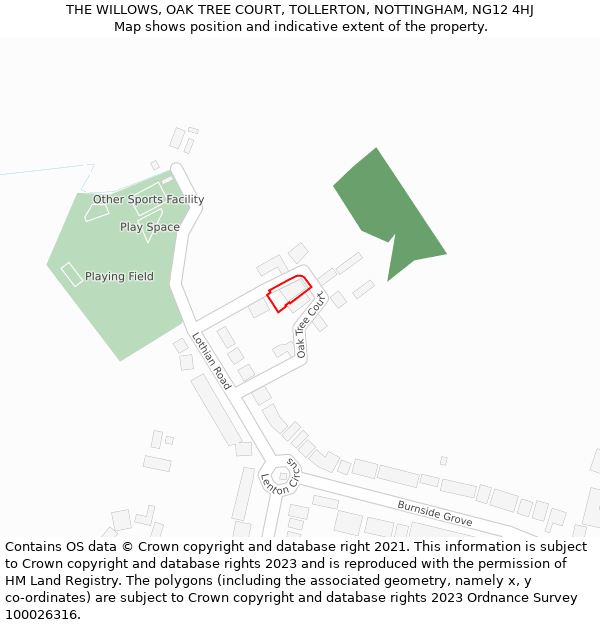 THE WILLOWS, OAK TREE COURT, TOLLERTON, NOTTINGHAM, NG12 4HJ: Location map and indicative extent of plot