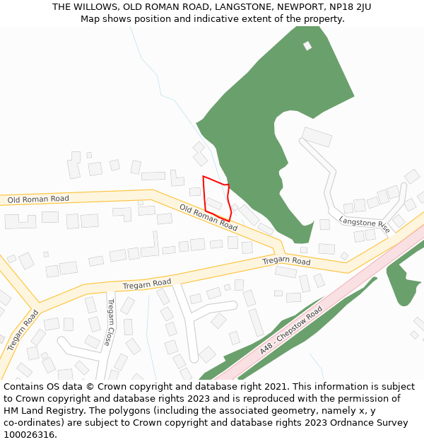 THE WILLOWS, OLD ROMAN ROAD, LANGSTONE, NEWPORT, NP18 2JU: Location map and indicative extent of plot