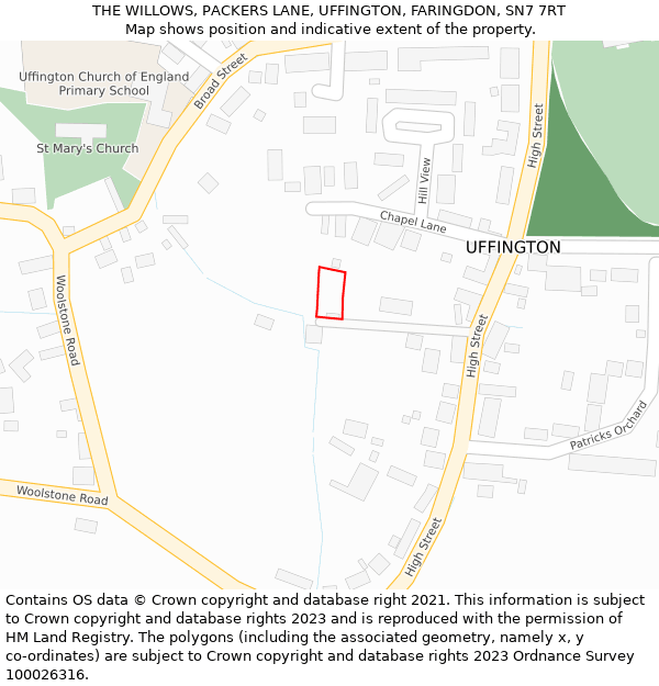 THE WILLOWS, PACKERS LANE, UFFINGTON, FARINGDON, SN7 7RT: Location map and indicative extent of plot