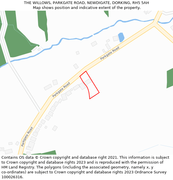 THE WILLOWS, PARKGATE ROAD, NEWDIGATE, DORKING, RH5 5AH: Location map and indicative extent of plot