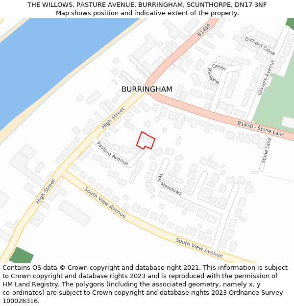 THE WILLOWS, PASTURE AVENUE, BURRINGHAM, SCUNTHORPE, DN17 3NF: Location map and indicative extent of plot