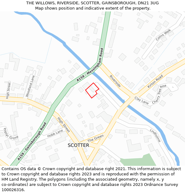 THE WILLOWS, RIVERSIDE, SCOTTER, GAINSBOROUGH, DN21 3UG: Location map and indicative extent of plot