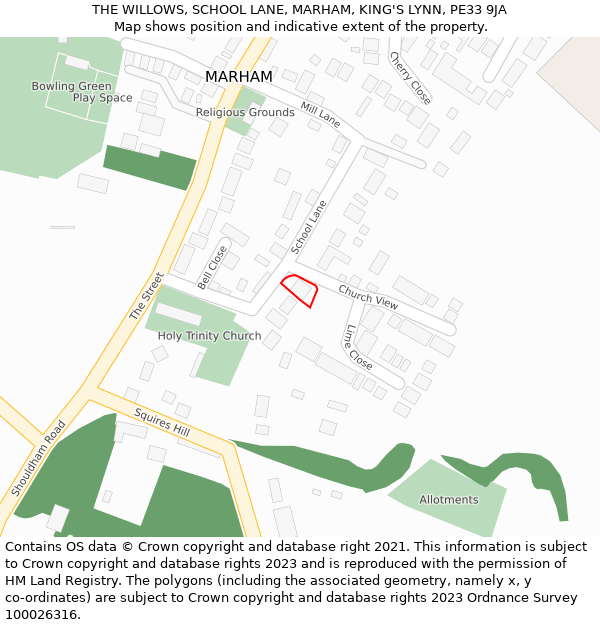 THE WILLOWS, SCHOOL LANE, MARHAM, KING'S LYNN, PE33 9JA: Location map and indicative extent of plot