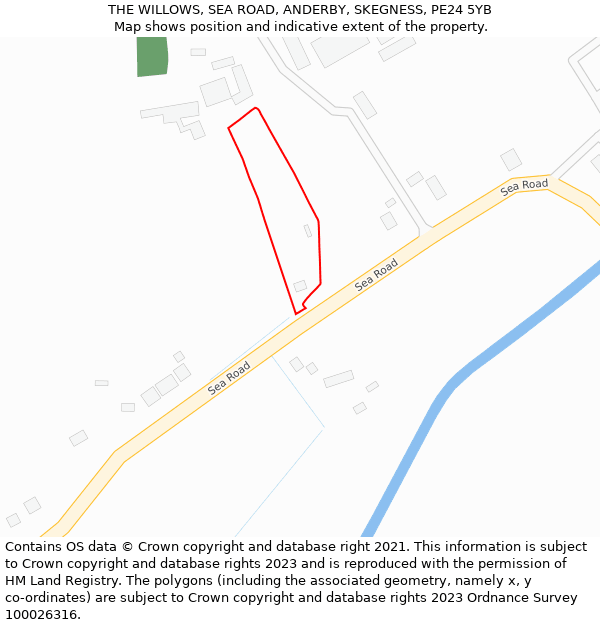 THE WILLOWS, SEA ROAD, ANDERBY, SKEGNESS, PE24 5YB: Location map and indicative extent of plot