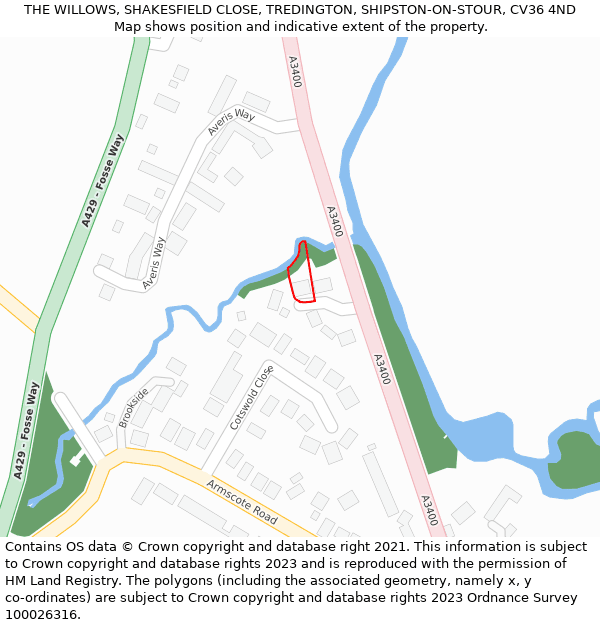 THE WILLOWS, SHAKESFIELD CLOSE, TREDINGTON, SHIPSTON-ON-STOUR, CV36 4ND: Location map and indicative extent of plot