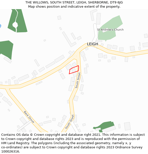 THE WILLOWS, SOUTH STREET, LEIGH, SHERBORNE, DT9 6JG: Location map and indicative extent of plot