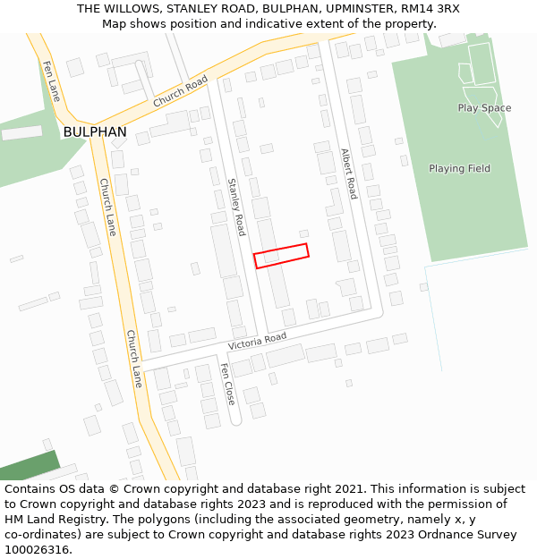 THE WILLOWS, STANLEY ROAD, BULPHAN, UPMINSTER, RM14 3RX: Location map and indicative extent of plot