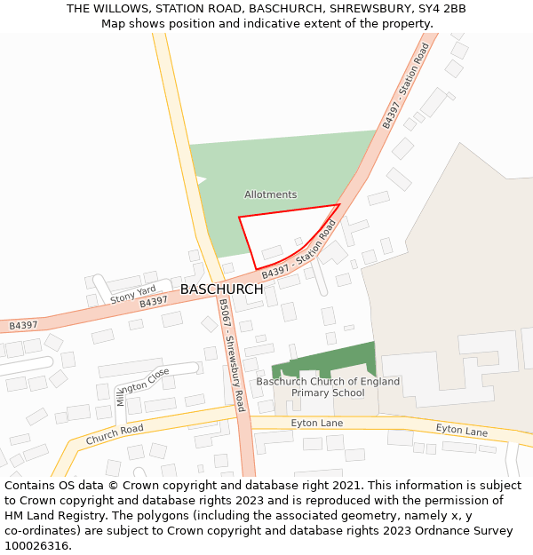 THE WILLOWS, STATION ROAD, BASCHURCH, SHREWSBURY, SY4 2BB: Location map and indicative extent of plot
