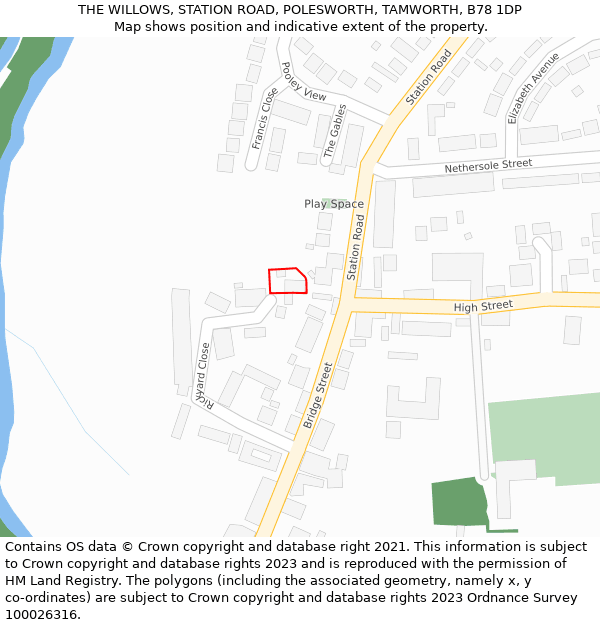 THE WILLOWS, STATION ROAD, POLESWORTH, TAMWORTH, B78 1DP: Location map and indicative extent of plot