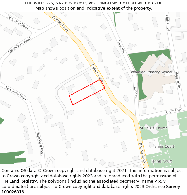 THE WILLOWS, STATION ROAD, WOLDINGHAM, CATERHAM, CR3 7DE: Location map and indicative extent of plot