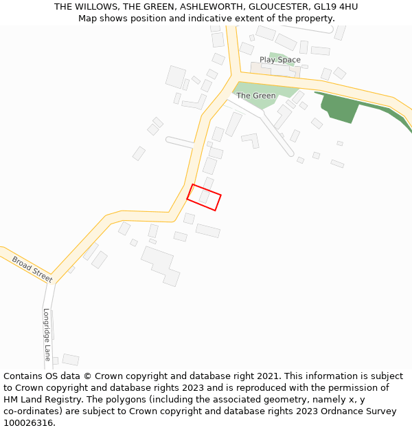 THE WILLOWS, THE GREEN, ASHLEWORTH, GLOUCESTER, GL19 4HU: Location map and indicative extent of plot
