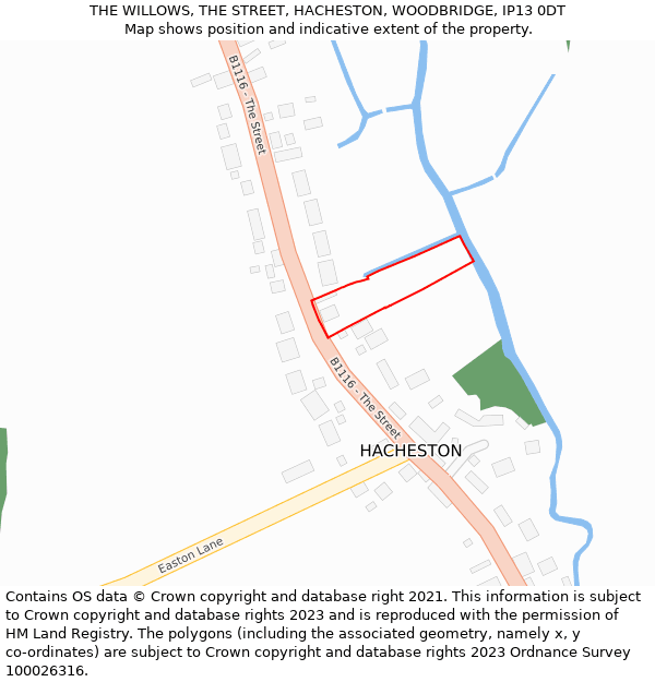 THE WILLOWS, THE STREET, HACHESTON, WOODBRIDGE, IP13 0DT: Location map and indicative extent of plot