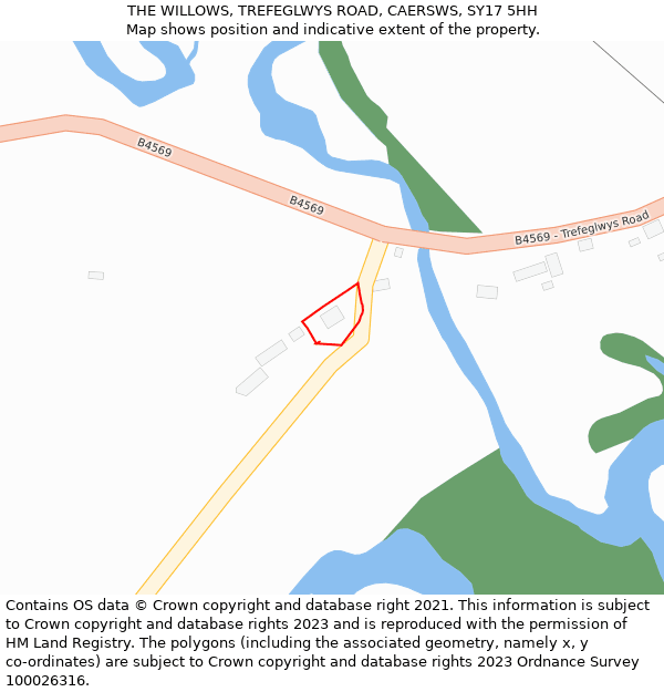 THE WILLOWS, TREFEGLWYS ROAD, CAERSWS, SY17 5HH: Location map and indicative extent of plot