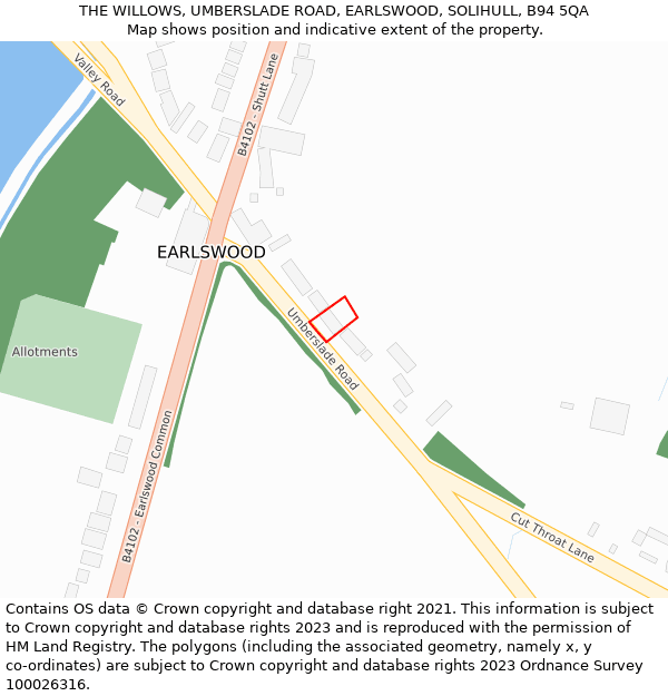 THE WILLOWS, UMBERSLADE ROAD, EARLSWOOD, SOLIHULL, B94 5QA: Location map and indicative extent of plot