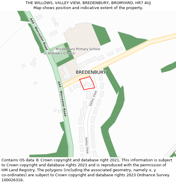 THE WILLOWS, VALLEY VIEW, BREDENBURY, BROMYARD, HR7 4UJ: Location map and indicative extent of plot