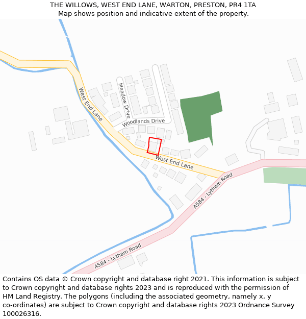 THE WILLOWS, WEST END LANE, WARTON, PRESTON, PR4 1TA: Location map and indicative extent of plot