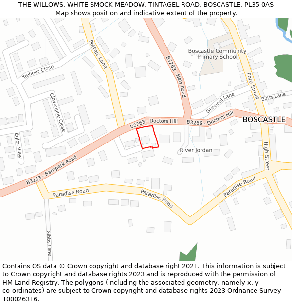 THE WILLOWS, WHITE SMOCK MEADOW, TINTAGEL ROAD, BOSCASTLE, PL35 0AS: Location map and indicative extent of plot