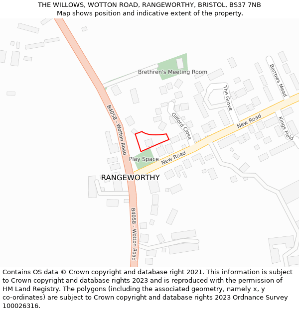 THE WILLOWS, WOTTON ROAD, RANGEWORTHY, BRISTOL, BS37 7NB: Location map and indicative extent of plot