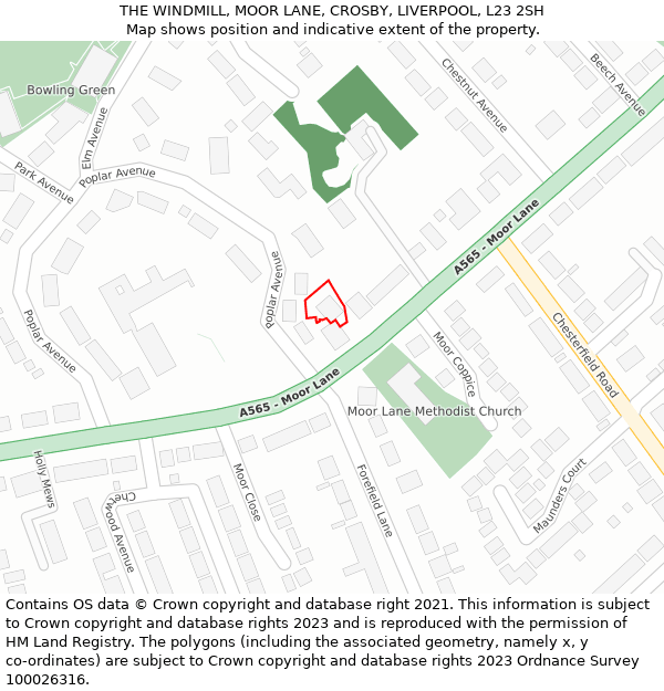 THE WINDMILL, MOOR LANE, CROSBY, LIVERPOOL, L23 2SH: Location map and indicative extent of plot