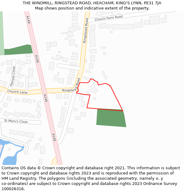 THE WINDMILL, RINGSTEAD ROAD, HEACHAM, KING'S LYNN, PE31 7JA: Location map and indicative extent of plot