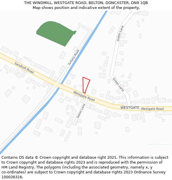 THE WINDMILL, WESTGATE ROAD, BELTON, DONCASTER, DN9 1QB: Location map and indicative extent of plot