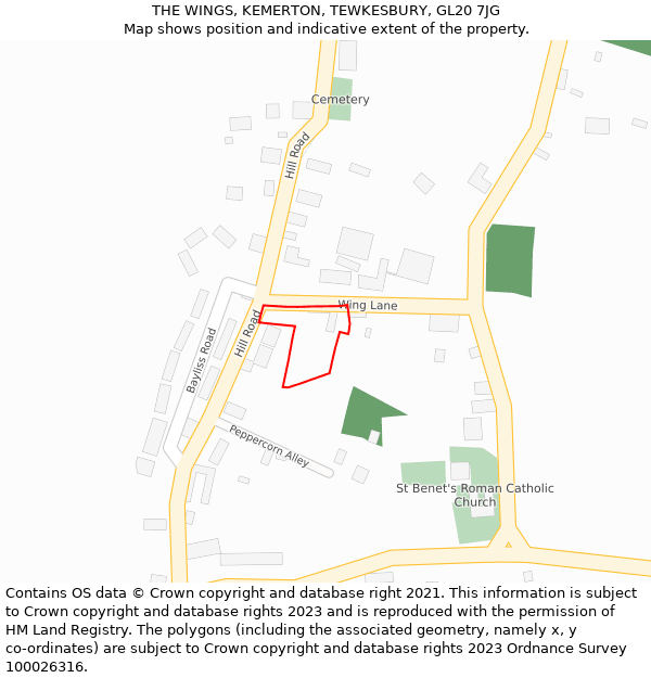 THE WINGS, KEMERTON, TEWKESBURY, GL20 7JG: Location map and indicative extent of plot