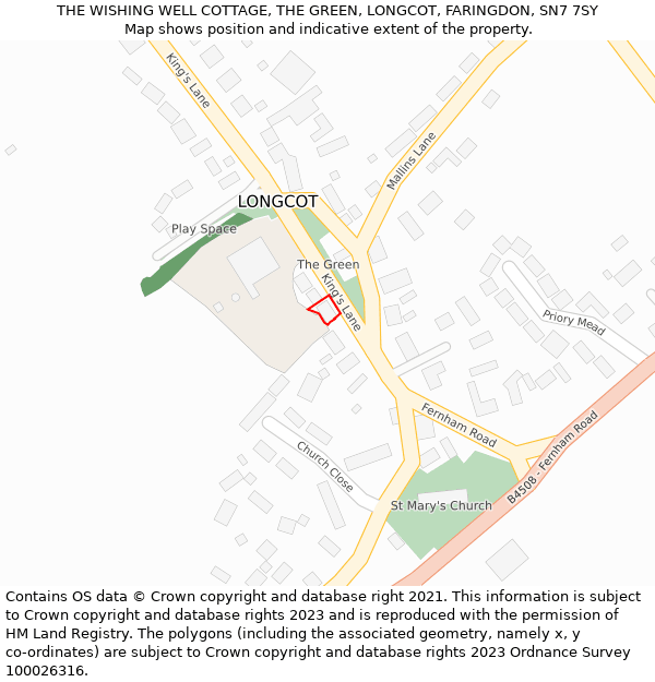 THE WISHING WELL COTTAGE, THE GREEN, LONGCOT, FARINGDON, SN7 7SY: Location map and indicative extent of plot