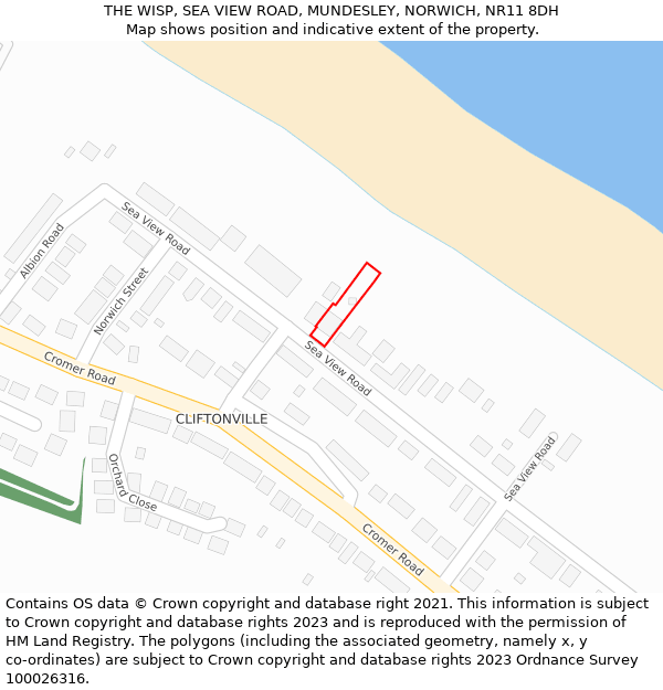 THE WISP, SEA VIEW ROAD, MUNDESLEY, NORWICH, NR11 8DH: Location map and indicative extent of plot