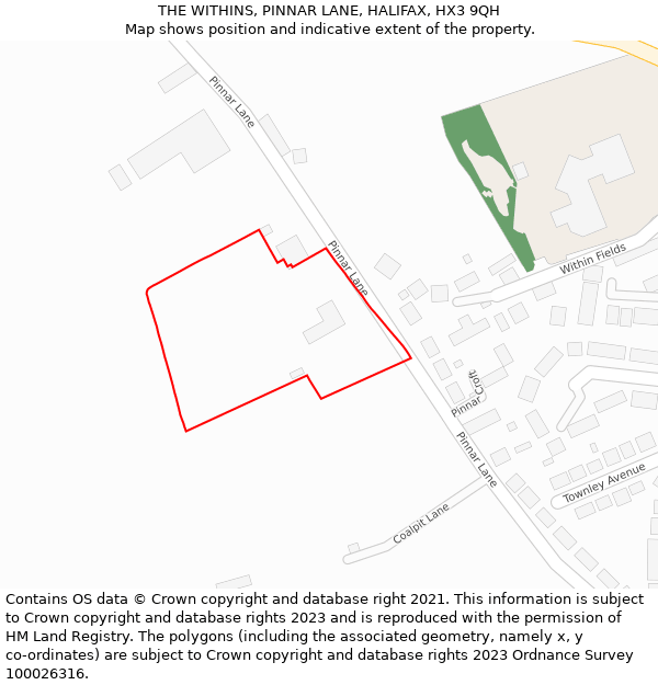 THE WITHINS, PINNAR LANE, HALIFAX, HX3 9QH: Location map and indicative extent of plot