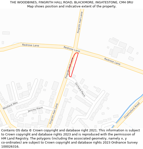 THE WOODBINES, FINGRITH HALL ROAD, BLACKMORE, INGATESTONE, CM4 0RU: Location map and indicative extent of plot