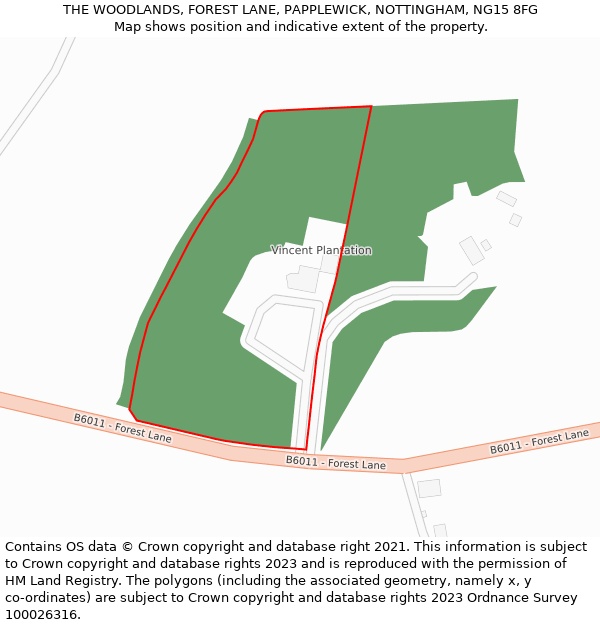 THE WOODLANDS, FOREST LANE, PAPPLEWICK, NOTTINGHAM, NG15 8FG: Location map and indicative extent of plot