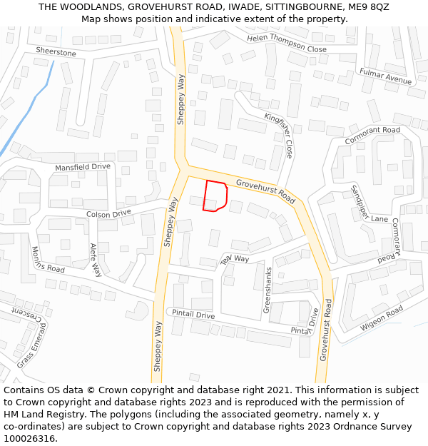 THE WOODLANDS, GROVEHURST ROAD, IWADE, SITTINGBOURNE, ME9 8QZ: Location map and indicative extent of plot