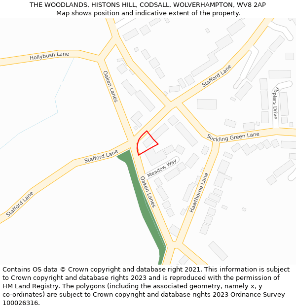 THE WOODLANDS, HISTONS HILL, CODSALL, WOLVERHAMPTON, WV8 2AP: Location map and indicative extent of plot