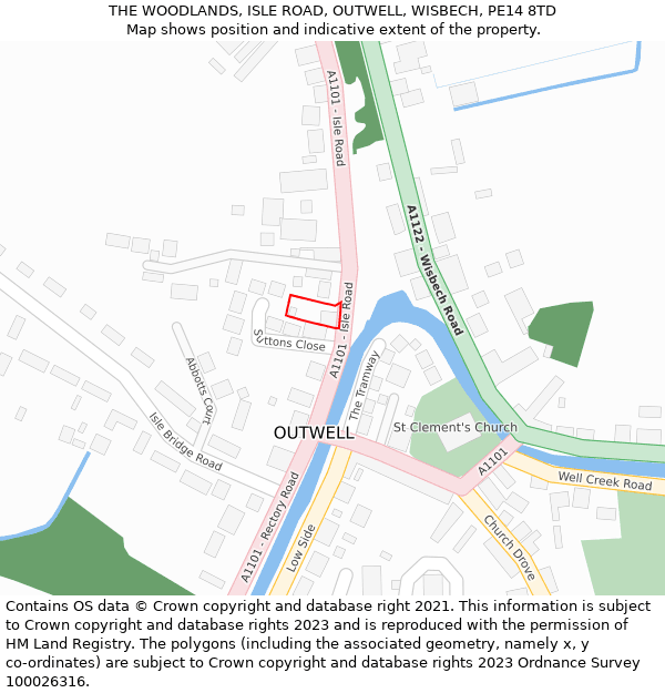 THE WOODLANDS, ISLE ROAD, OUTWELL, WISBECH, PE14 8TD: Location map and indicative extent of plot