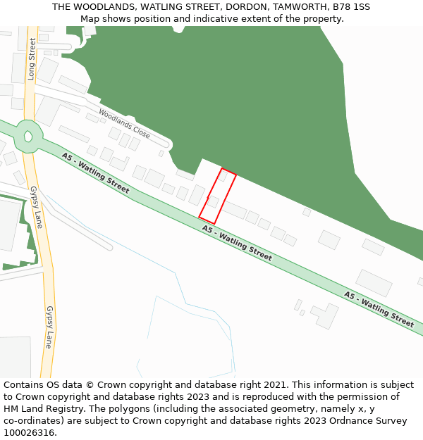 THE WOODLANDS, WATLING STREET, DORDON, TAMWORTH, B78 1SS: Location map and indicative extent of plot
