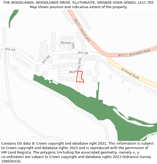 THE WOODLANDS, WOODLANDS DRIVE, ALLITHWAITE, GRANGE-OVER-SANDS, LA11 7PZ: Location map and indicative extent of plot