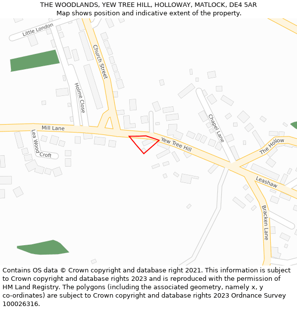 THE WOODLANDS, YEW TREE HILL, HOLLOWAY, MATLOCK, DE4 5AR: Location map and indicative extent of plot