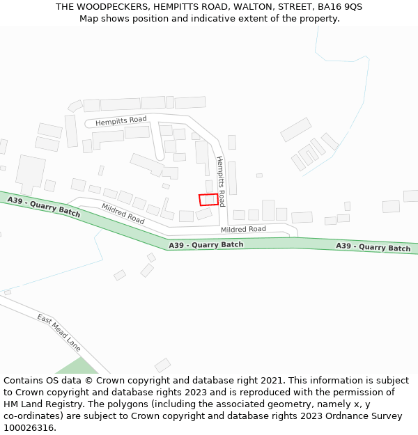 THE WOODPECKERS, HEMPITTS ROAD, WALTON, STREET, BA16 9QS: Location map and indicative extent of plot