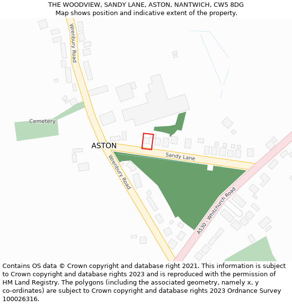 THE WOODVIEW, SANDY LANE, ASTON, NANTWICH, CW5 8DG: Location map and indicative extent of plot