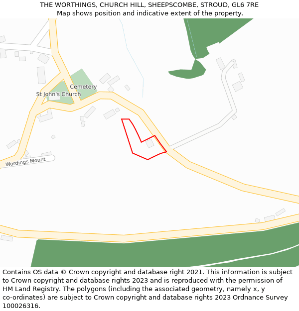 THE WORTHINGS, CHURCH HILL, SHEEPSCOMBE, STROUD, GL6 7RE: Location map and indicative extent of plot