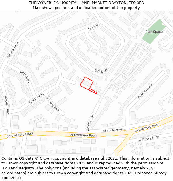 THE WYNERLEY, HOSPITAL LANE, MARKET DRAYTON, TF9 3ER: Location map and indicative extent of plot