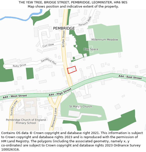 THE YEW TREE, BRIDGE STREET, PEMBRIDGE, LEOMINSTER, HR6 9ES: Location map and indicative extent of plot